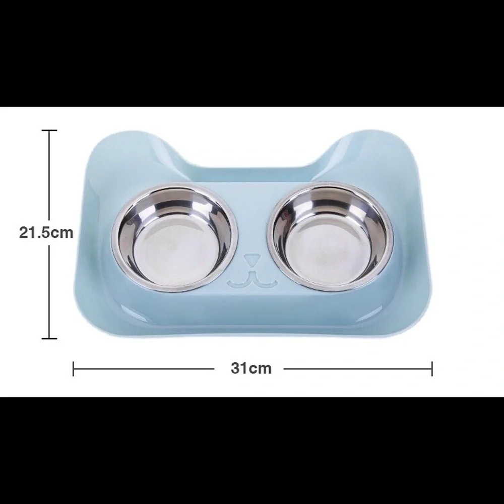 Double pet bowl water dish feeding station - blue